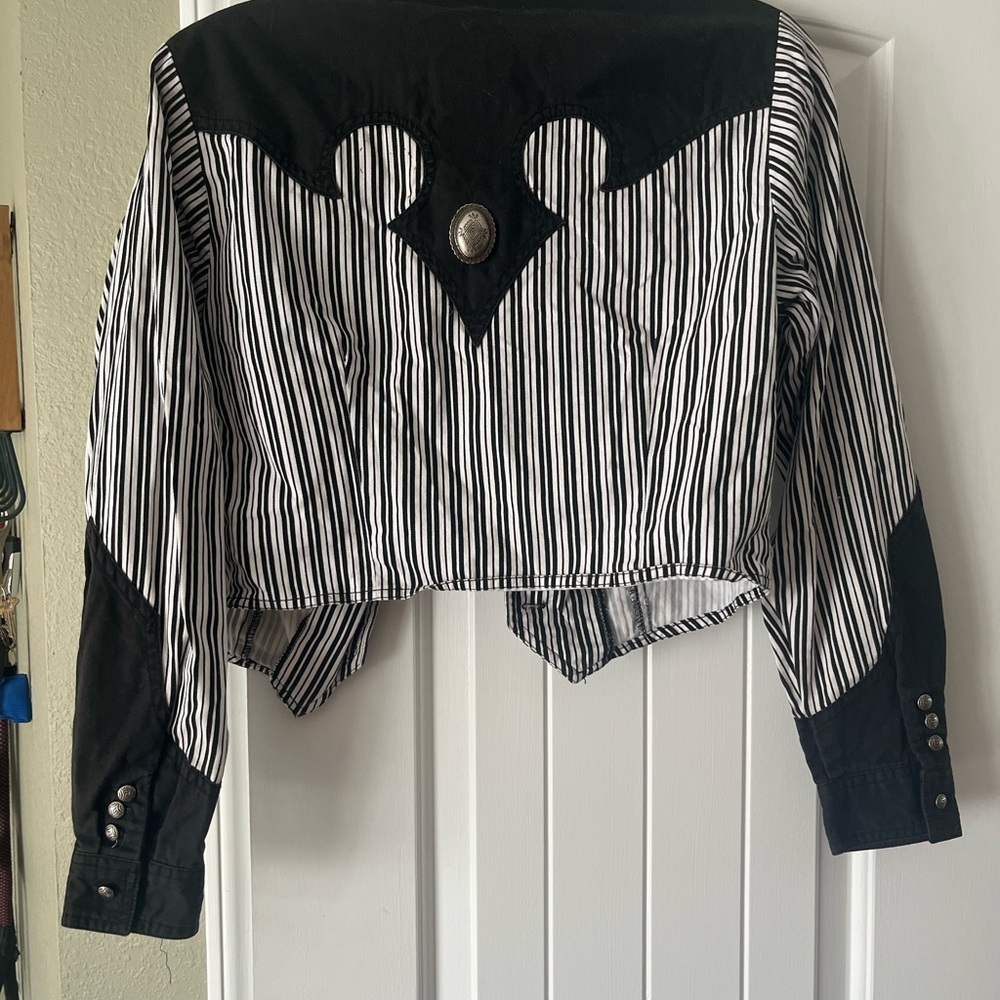 Vintage Black and White Striped Jean Jacket - Size Large